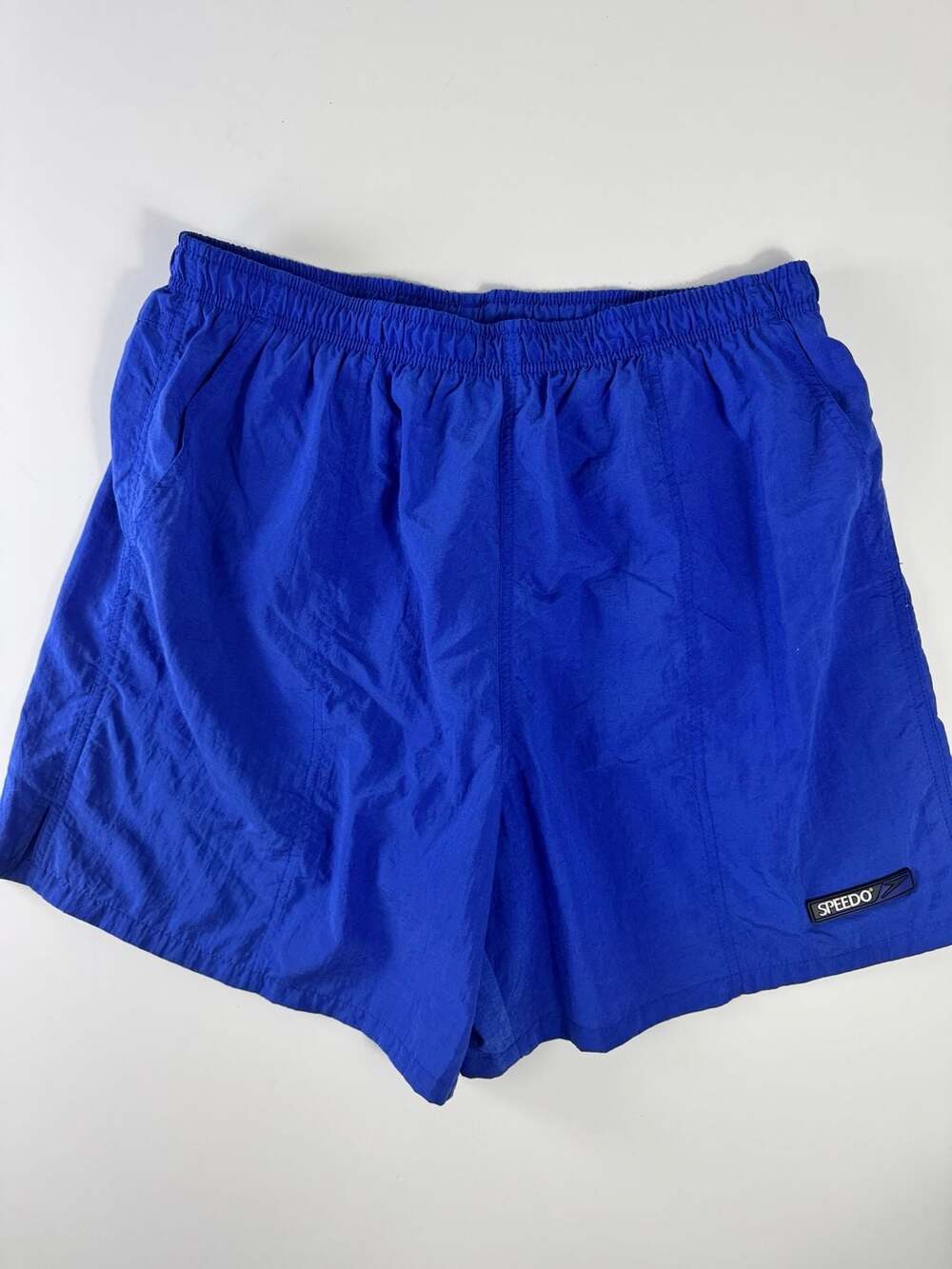 Vintage Speedo Mens Royal Blue Nylon Mesh-Lined Swim Trunks Size Large